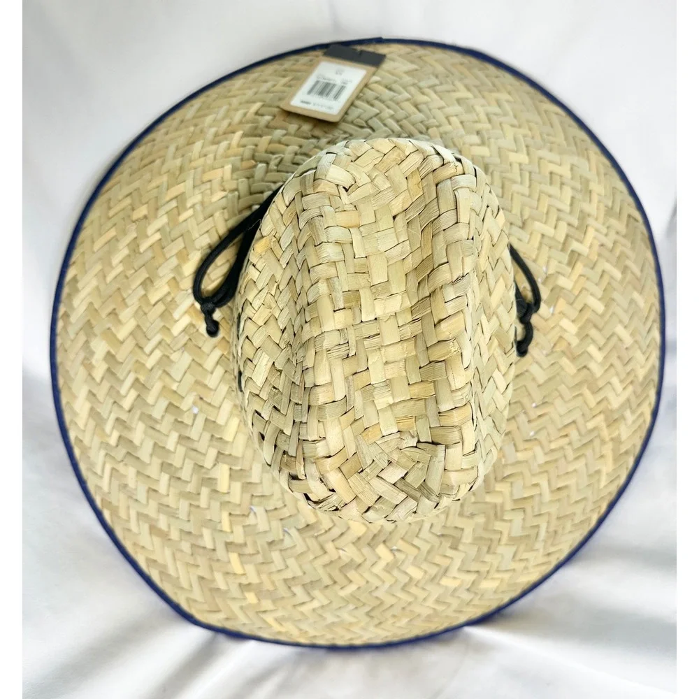 Straw Cowboy Hat with American Flag Patch and Brim Trim